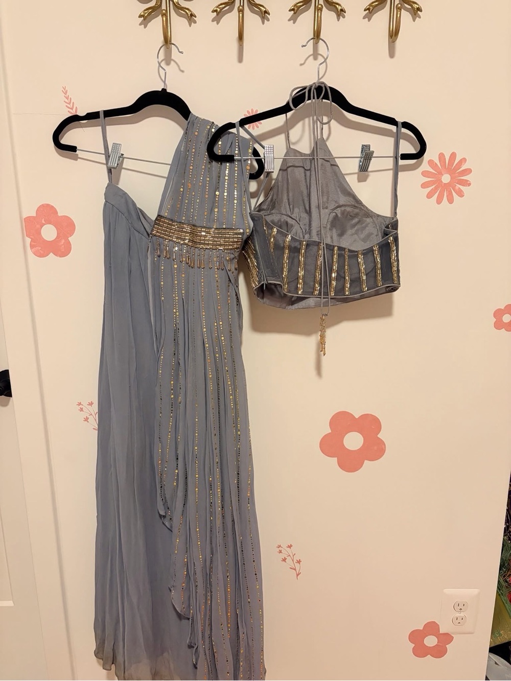 Blue Gray Two-Piece Pre Stitched Lengha Set